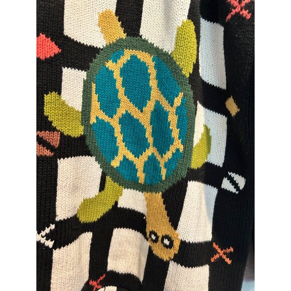 BEREK 2 Knit LARGE Checkered Safari Zoo Animal Sweatshirt Vintage - Picture 3 of 5